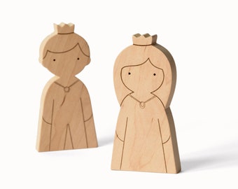 Wood Doll Princess - Wooden Princess and Prince Figurines - Wood Toy for Girl