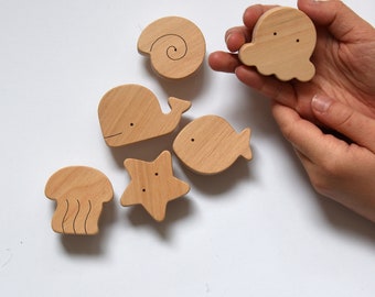 Nautical Nursery Knobs: Wooden Sea Creatures Dresser Drawer Pulls