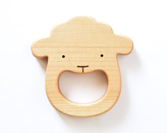 Natural Wood Teether Sheep - Wooden Baby Toy 0-6 Months - Personalized Baby Gift