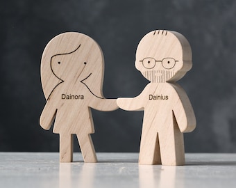 Personalized His and Hers Wooden Figurines - Unique Gift for Newlywed, Wedding, Aniversary, Valentine's Day