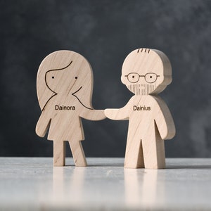 Personalized His and Hers Wooden Figurines Unique Gift for Newlywed, Wedding, Aniversary, Valentine's Day image 1