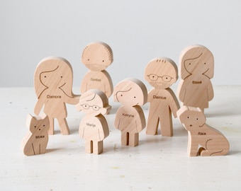 Custom Wooden Family Figures - Personalized Wood Toy, Family Portrait - Mother's Day Gift