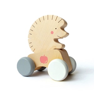 Wooden Hedgehog Toy Car: 2in1 Push Toy for Toddlers