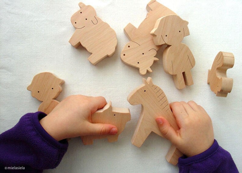 Montessori wooden toys for toddlers Wooden farm animals