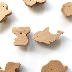 Nursery Knobs Animals - Wood Knobs For Kid Drawers, Pulls for Kids Dresser - Forest, Safari, Australian, Sea Animals