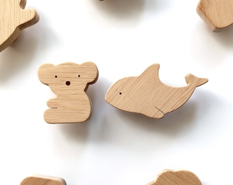 Nursery Knobs Animals - Wood Knobs For Kid Drawers, Pulls for Kids Dresser - Forest, Safari, Australian, Sea Animals