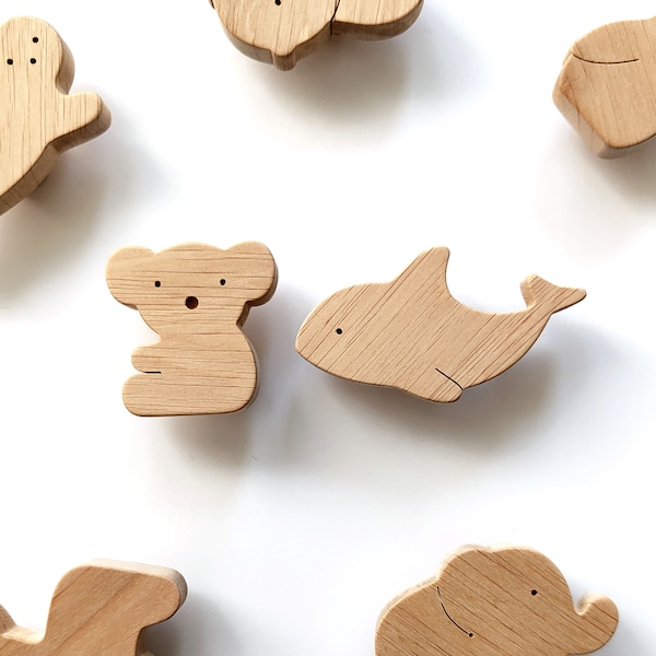 Boutons de chambre d'enfant Animaux - Boutons en bois pour tiroirs d'enfants, poignées pour commode d'enfants - Animaux de la forêt, de safari, d'Australie, marins