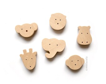 6x Wooden fridge magnets for kids Safari Animals