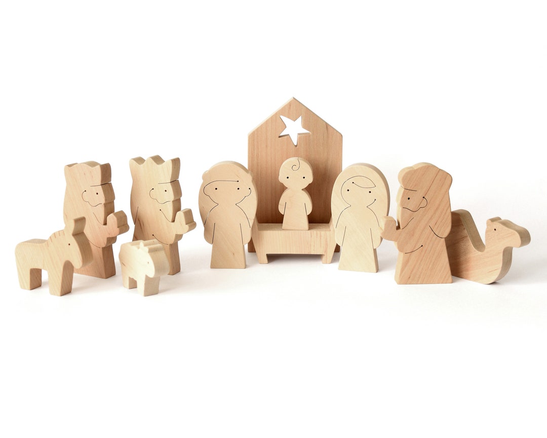 Wooden Nativity Set Modern Christmas Scene Decoration Set Etsy Canada
