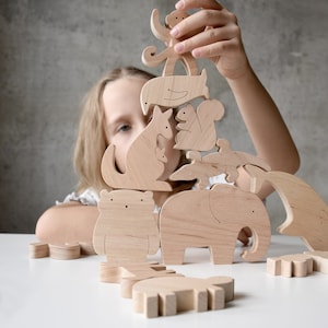 stacking wooden animal figures