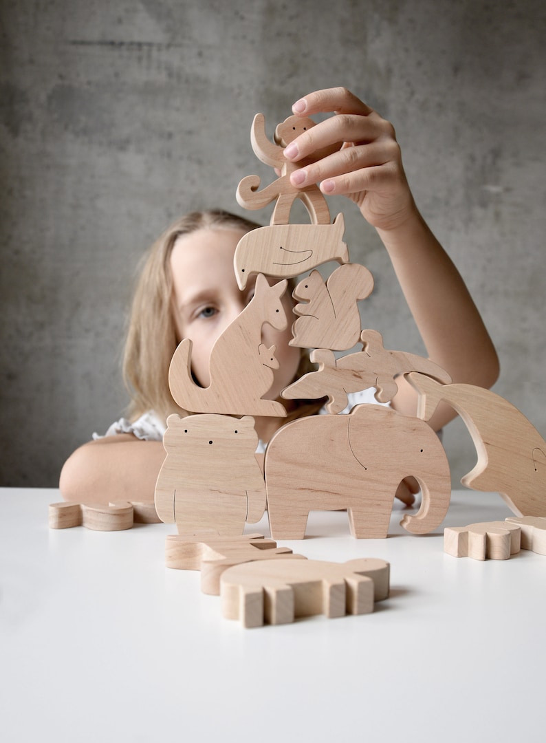 stacking wooden animal figures