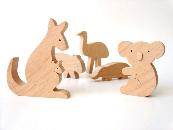 Animaux australiens Jouets en bois naturel Set de 5 - Etsy France