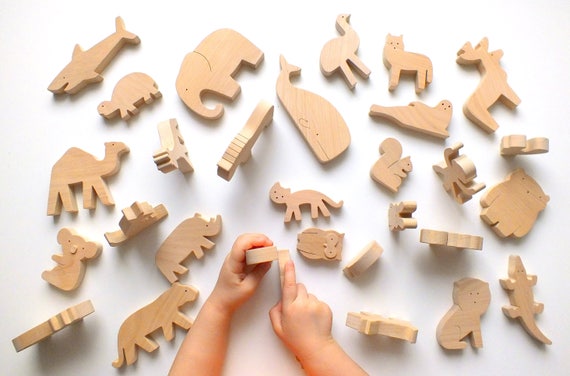 Waldorf Wooden Animals Natural Wooden Toys for Toddlers, Kids, Preschoolers  Set of ANY 2 Animals 