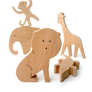 Animali da safari in legno - Giocattoli classici in legno - Statuette in legno di elefante, leone, scimmia, giraffa e coccodrillo