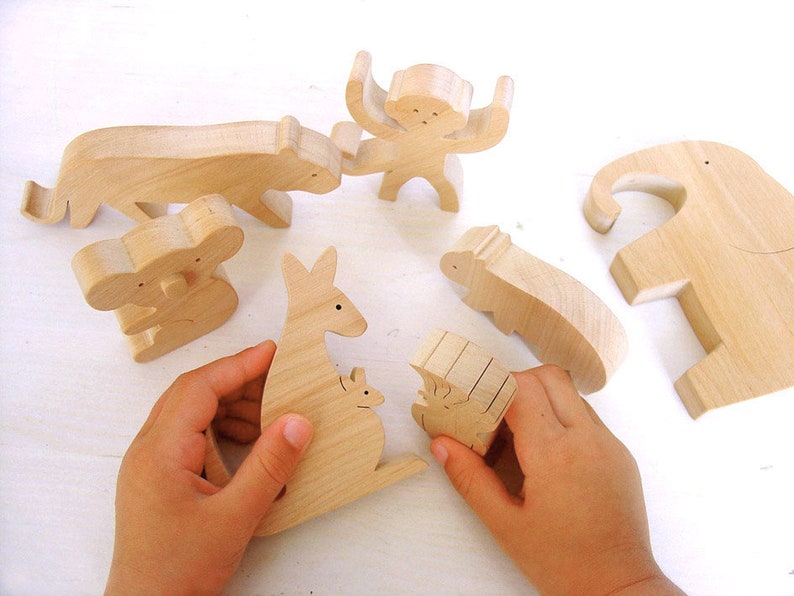 Australian animals Natural Wooden Toys Set of 5 Etsy