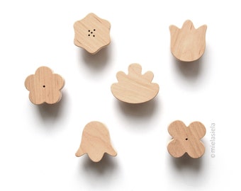 Flower Knobs for Nursery Dresser, Floral Pulls for Kids Room Furniture - Decorative Wooden Handles for Cabinet