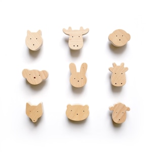 Wooden Knobs Animals for Kids&#39; Dresser, Nursery Pulls Handles for Drawers and Cabinets - 1 pcs