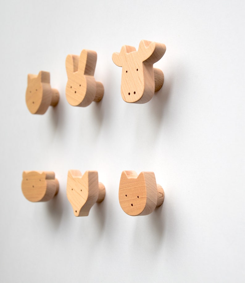 Set of 6 Wooden Animal Knobs for Kids Room Drawers and Etsy