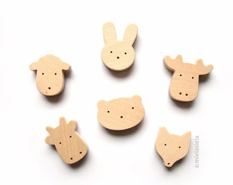 6x Wooden fridge magnets for kids Woodland and Farm Animals