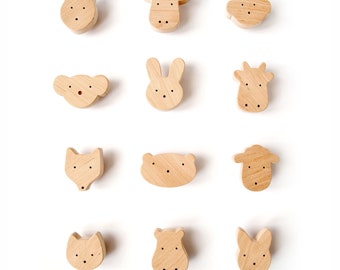 Animal Knobs for Nursery Dresser, Wooden Drawer Pulls for Kids' Furniture Woodland, Safari, Zoo  - 1 pcs