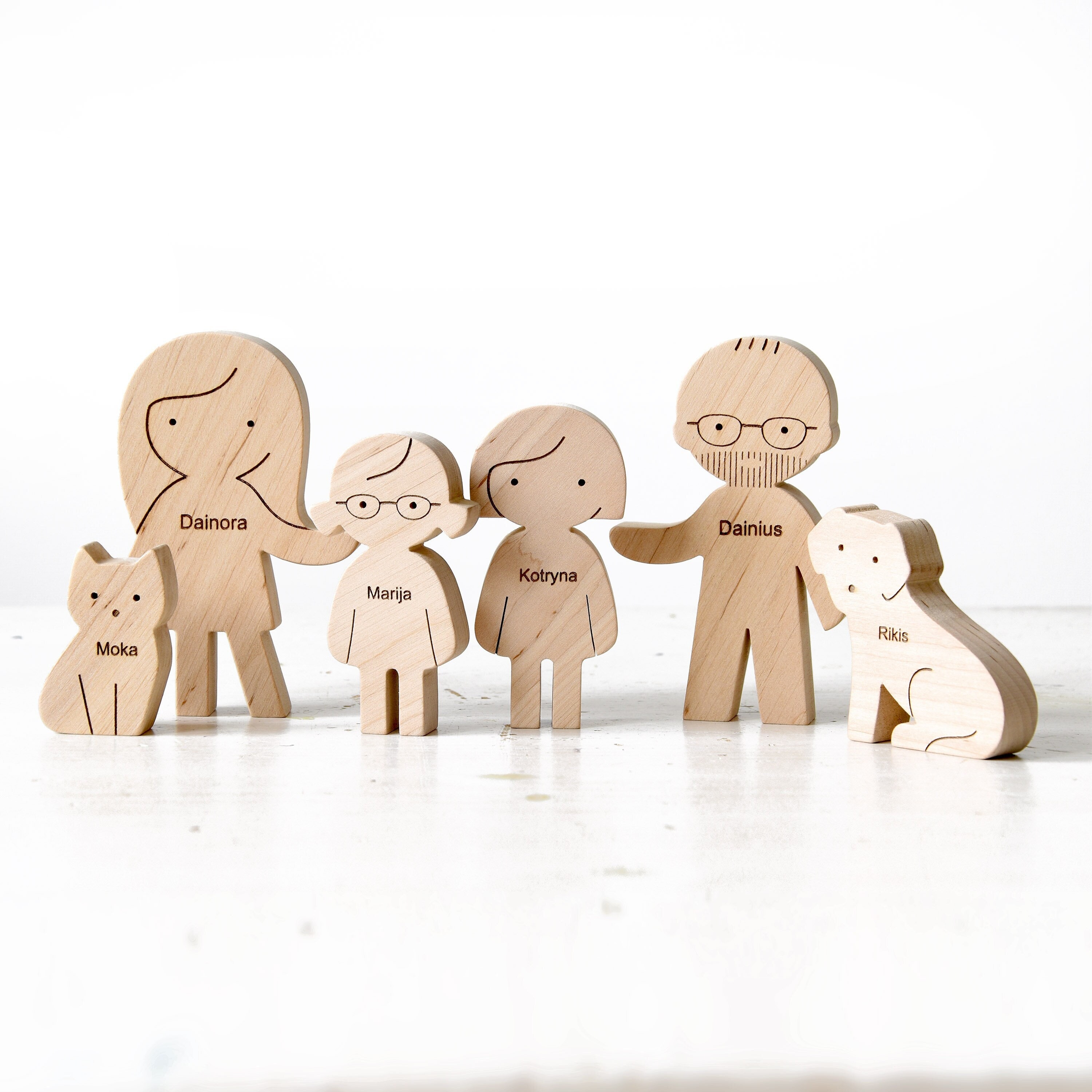 Personalized Wooden Family Portrait Figures: Custom Keepsake Gift