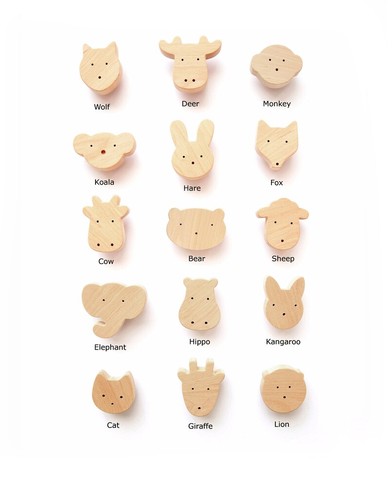 Wooden Animal Hooks for Kids