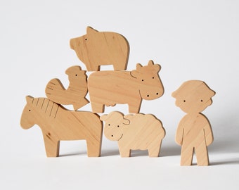 Wooden Farm Animals - Montessori Wood Toys for Foddlers - Barn Playset