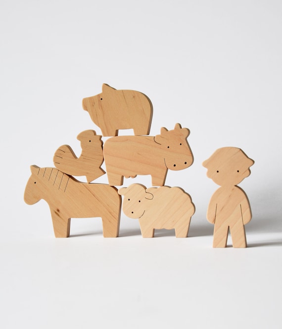 Montessori wooden toys for toddlers Wooden farm animals