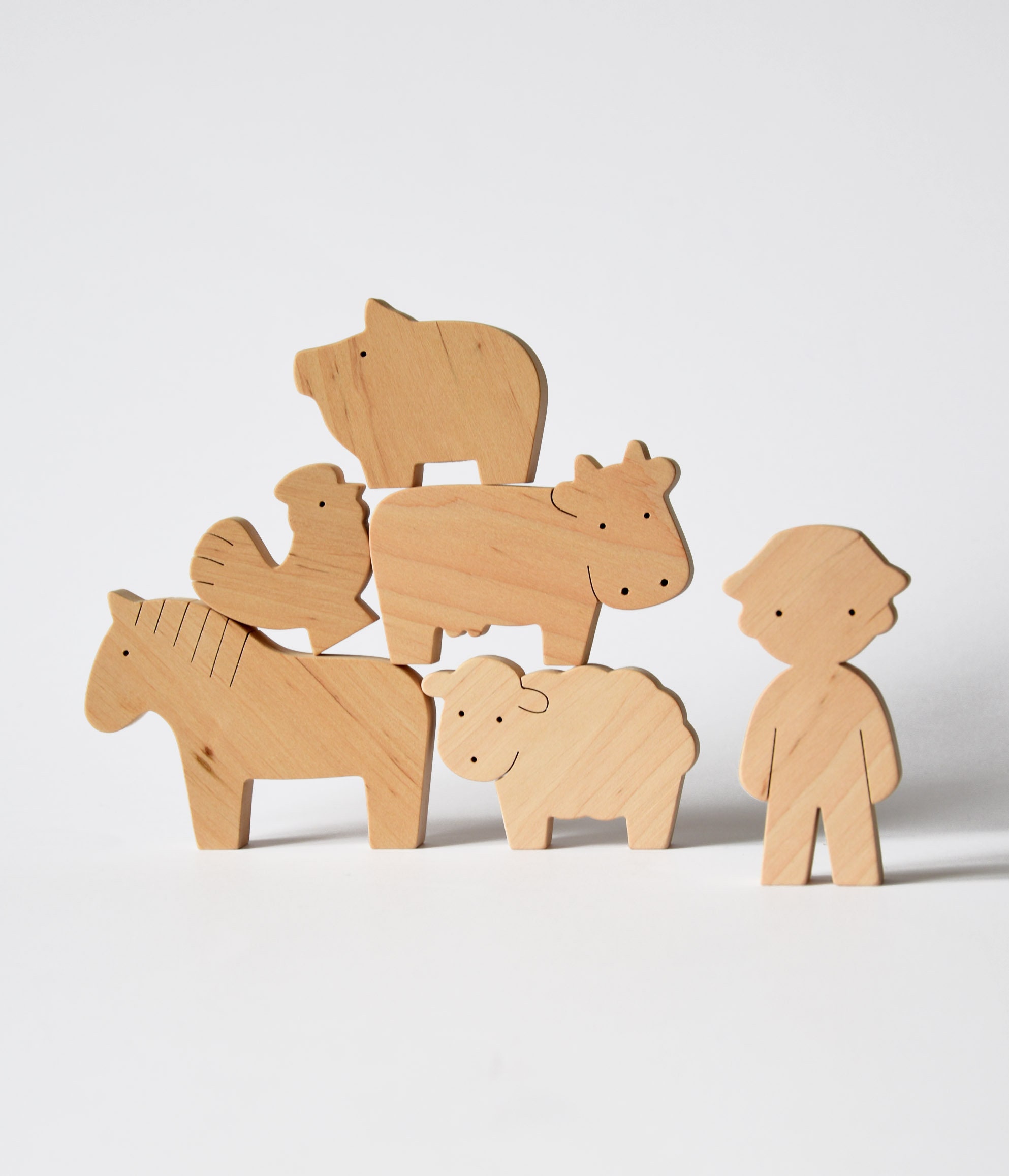 Wooden Farm Animals Montessori Wood Toys for Foddlers Barn Playset