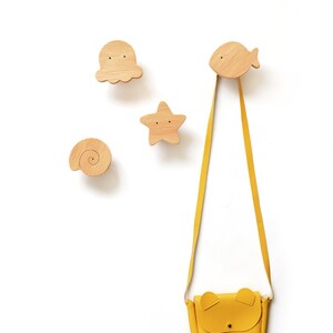 Wooden Wall Hooks for Kids Room - Ocean - Octopus, Whale, Jellyfish, Fish, Sea Star, Shell.