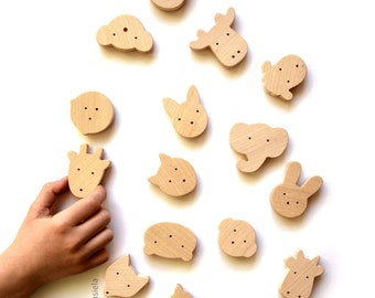 2pcs Wooden Fridge Magnets for Kids - Animals