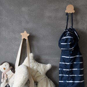 Wooden Wall Hooks for Kids Room - Ocean - Octopus and Sea Star.