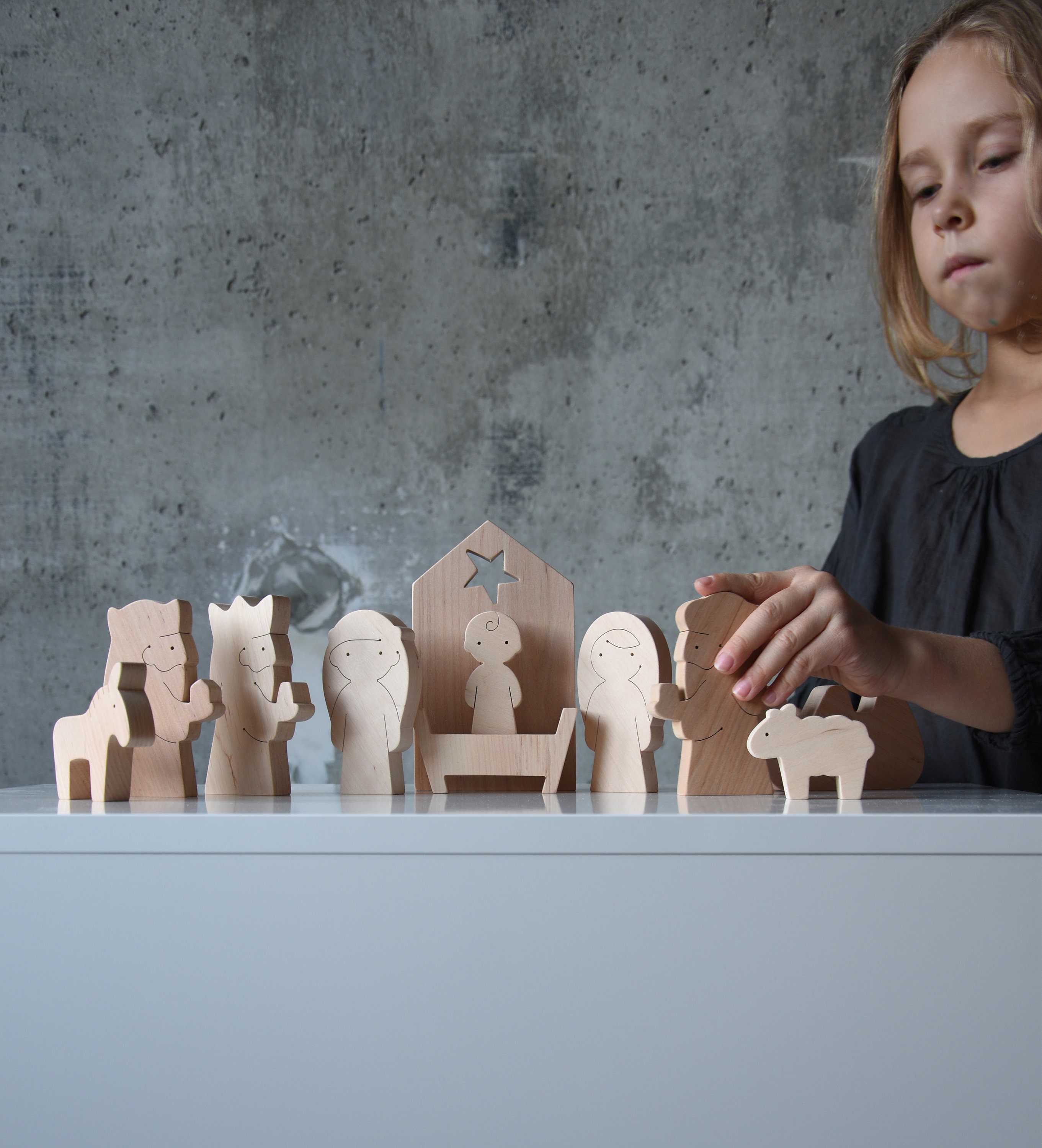 Crèche - Ensemble de 11 Figurines en Bois