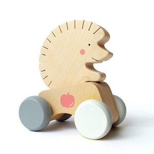 Wooden Vehicle Toy 2in1 Animal Toy on Wheels Hedgehog for Toddlers image 1