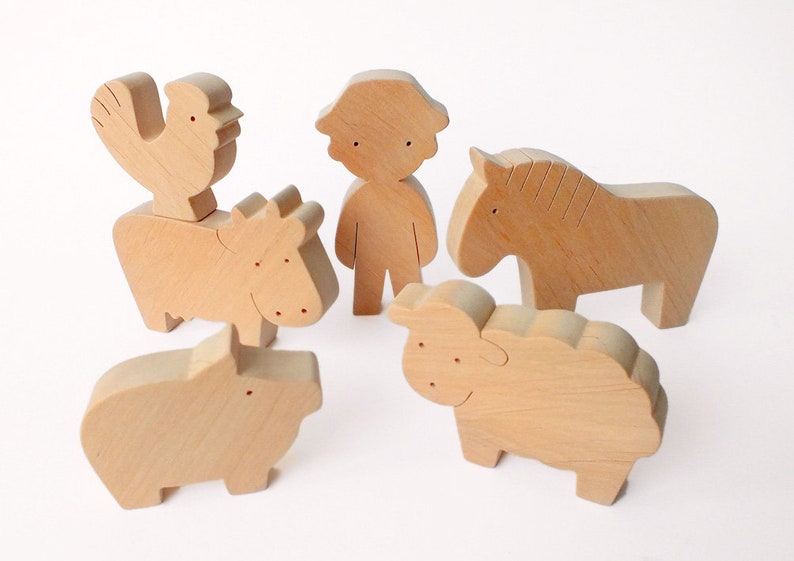 Montessori wooden toys for toddlers Wooden farm animals