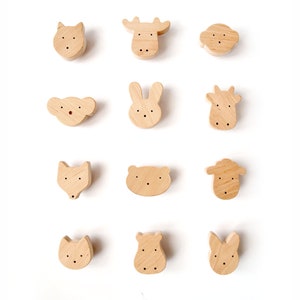 Animal Knobs for Nursery Dresser, Wooden Drawer Pulls for Kids&#39; Furniture Woodland, Safari, Zoo