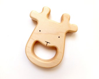Wooden Teether Deer - Personalized Baby Teething Toy - Natural and Safe Baby Chewing Toy