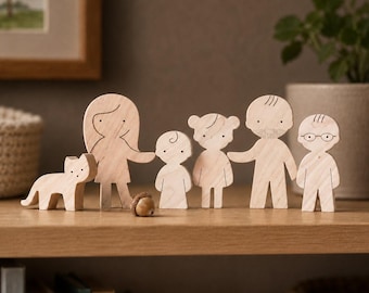 Personalized Wooden Family Figurines with Pets