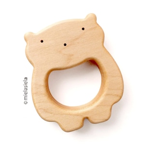 Organic Wooden Baby Teething Toy Natural Wooden Teether Teddy Bear New Baby gift image 1