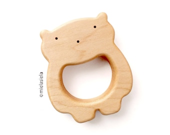 Organic Wooden Baby Teething Toy - Natural Wooden Teether - Teddy Bear - New Baby gift