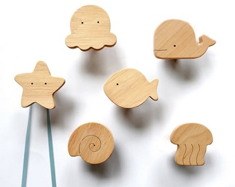 Nursery Hook Sea Animal - Wood Wall Hook for Kids Room Ocean - 1 pcs