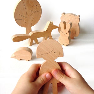 Natural Wooden Toy Set Girl and Forest Animals Creative Open-ended Personalized Woodland-Themed Toy for Girl image 1