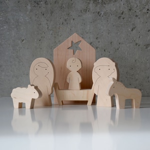 Modern, Minimalist Style Wooden Christmas Nativity Set of 7 pcs image 1