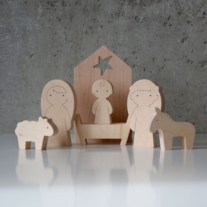 Modern, Minimalist Style Wooden Christmas Nativity Set of 7 pcs