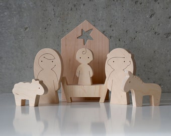 Modern, Minimalist Style Wooden Christmas Nativity Set of 7 pcs