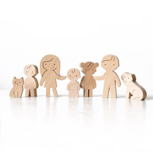 Wooden Family Figurines - Custom Family Portrait with Pets - Personalized Anniversary Gift for Mom, Dad, Grandparents, or Friends