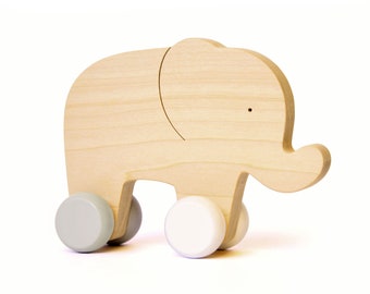 Wooden push toy Elephant - Personalized gift for toddler