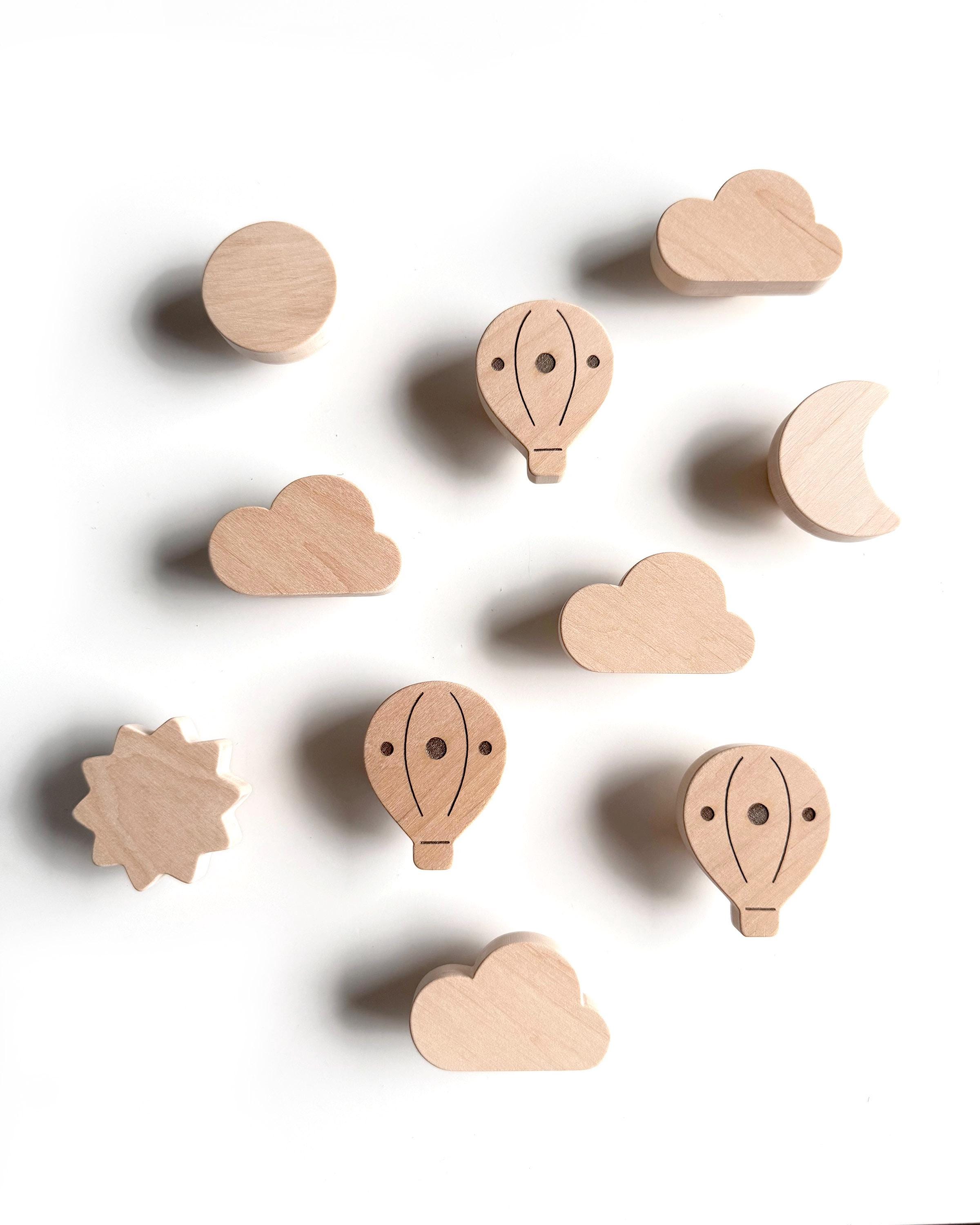 Nursery Dresser Knobs Clouds, Sky & Air Balloons - Dreamy Nursery Decor - Wooden Sky Themed Drawer Pulls  - 1pcs