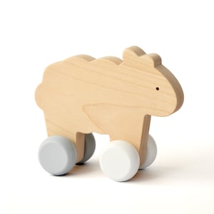 Juguete de madera con forma de oveja para empujar y tirar: Juguete rodante para niños pequeños