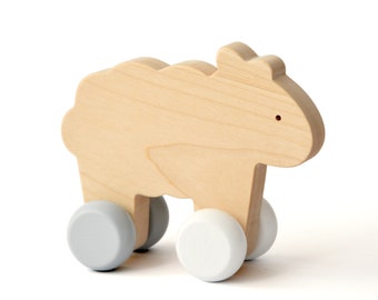 Push Pull Toy Sheep - Wooden Rolling Animal Toy For Toddler - Educational Baby Grasping Toy